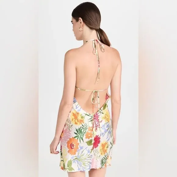 REFORMATION NWT Jennis Floral Silk Halter Mini Dress Low Back String Tie Large - Picture 3 of 10